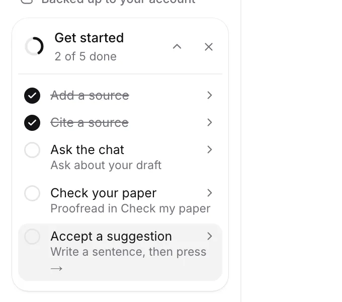 The Get started checklist with two of five steps done