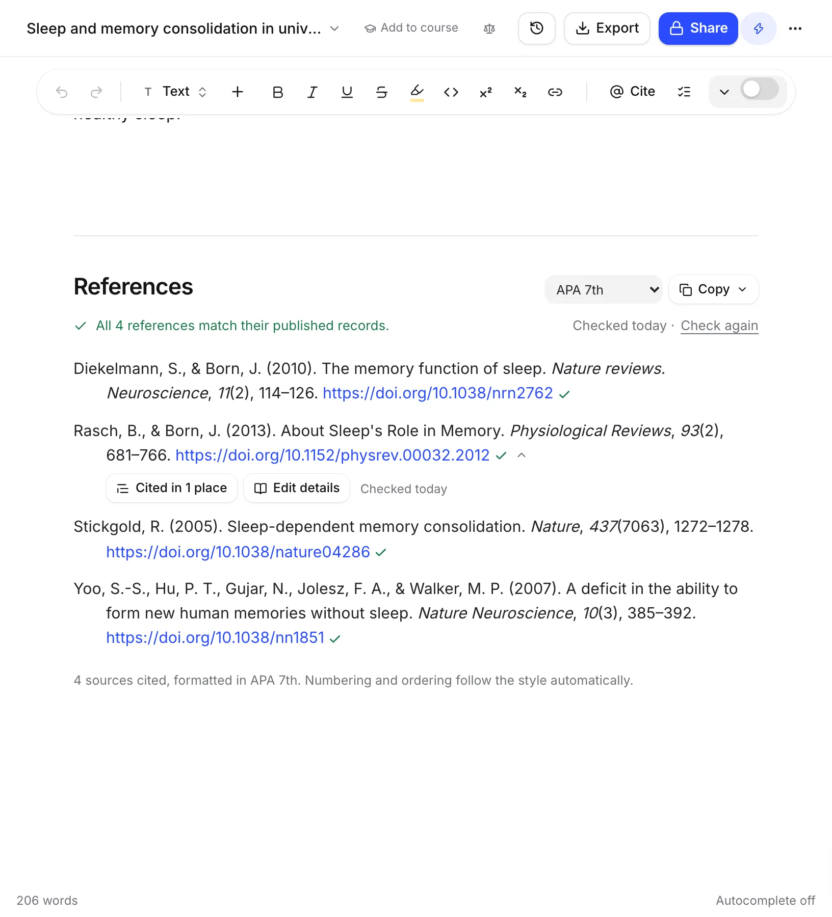 The References list at the end of a paper, with one entry open showing where it is cited